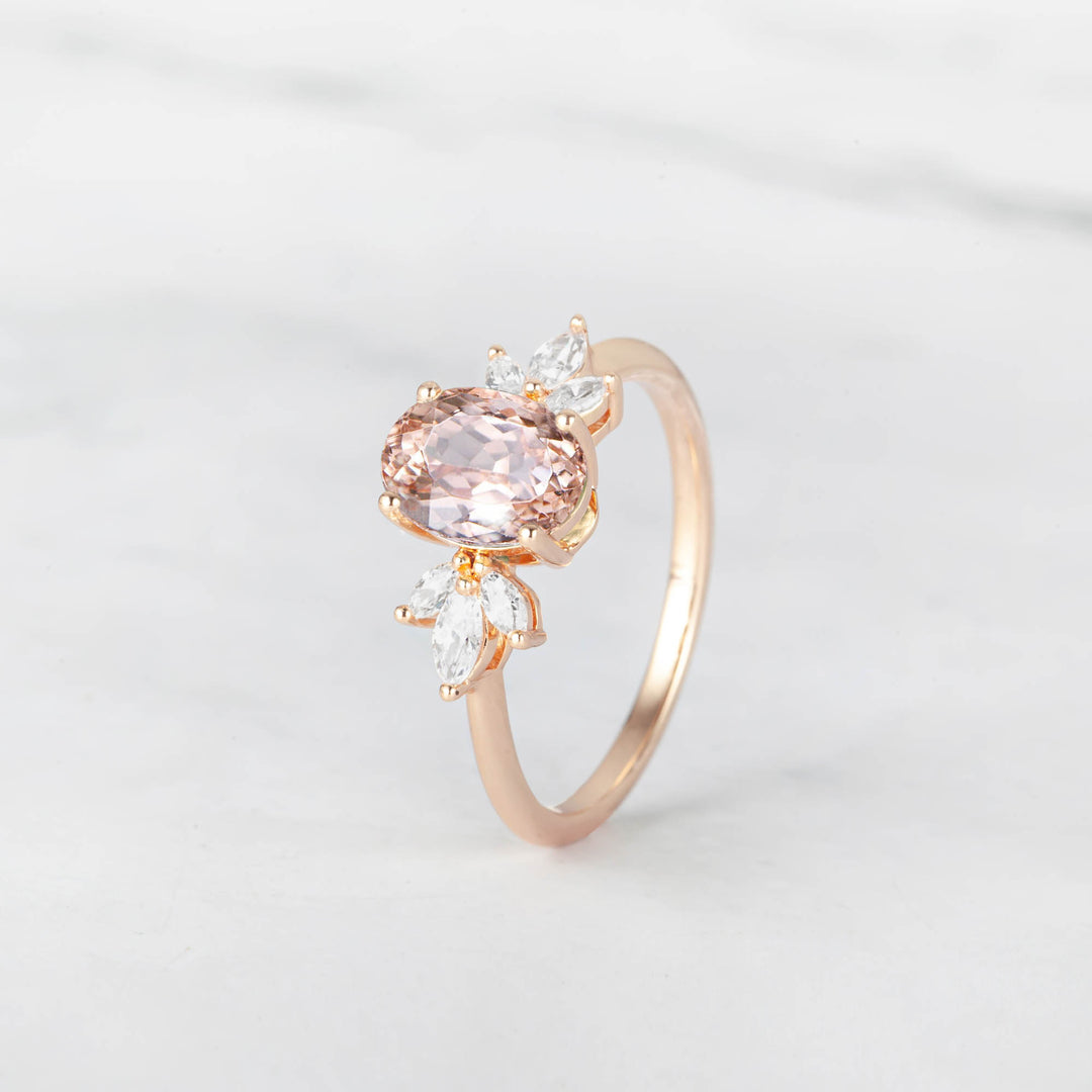 Symmar Oval Morganite Marquise Diamond Engagement Ring