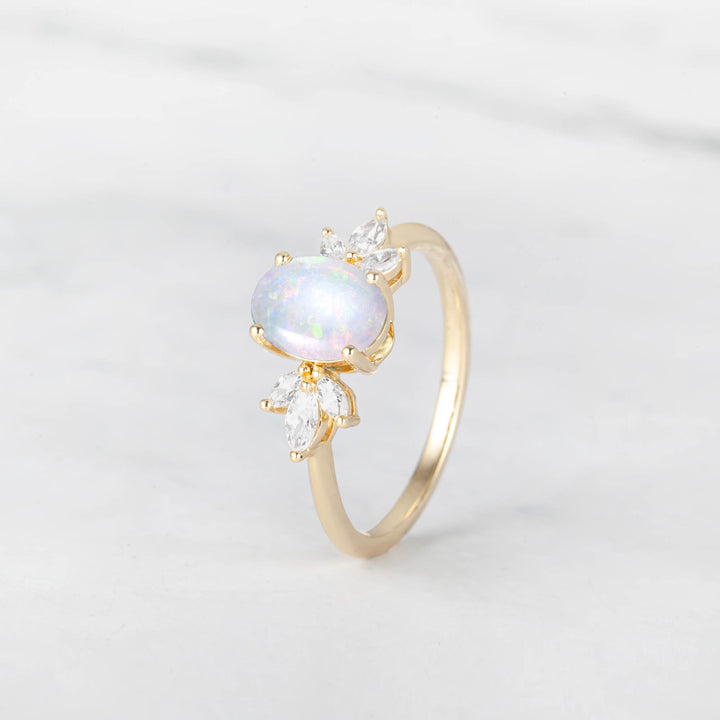 Symmar Oval Opal Marquise Diamond Engagement Ring