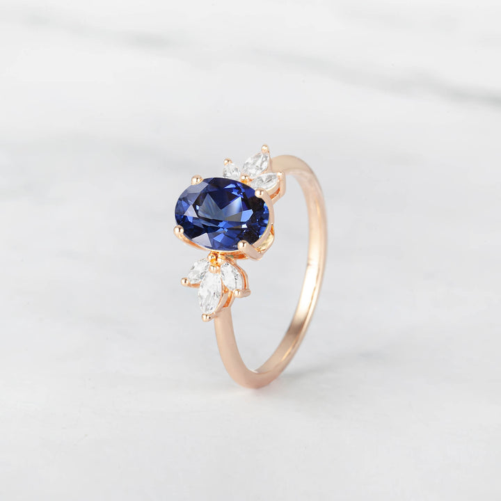 Symmar Oval Blue Sapphire Marquise Diamond Engagement Ring