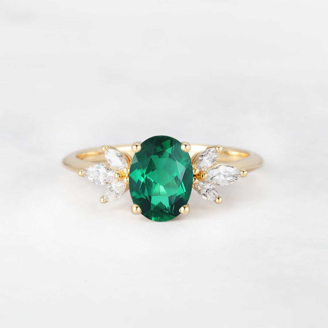 Symmar Oval Emerald Marquise Diamond Engagement Ring