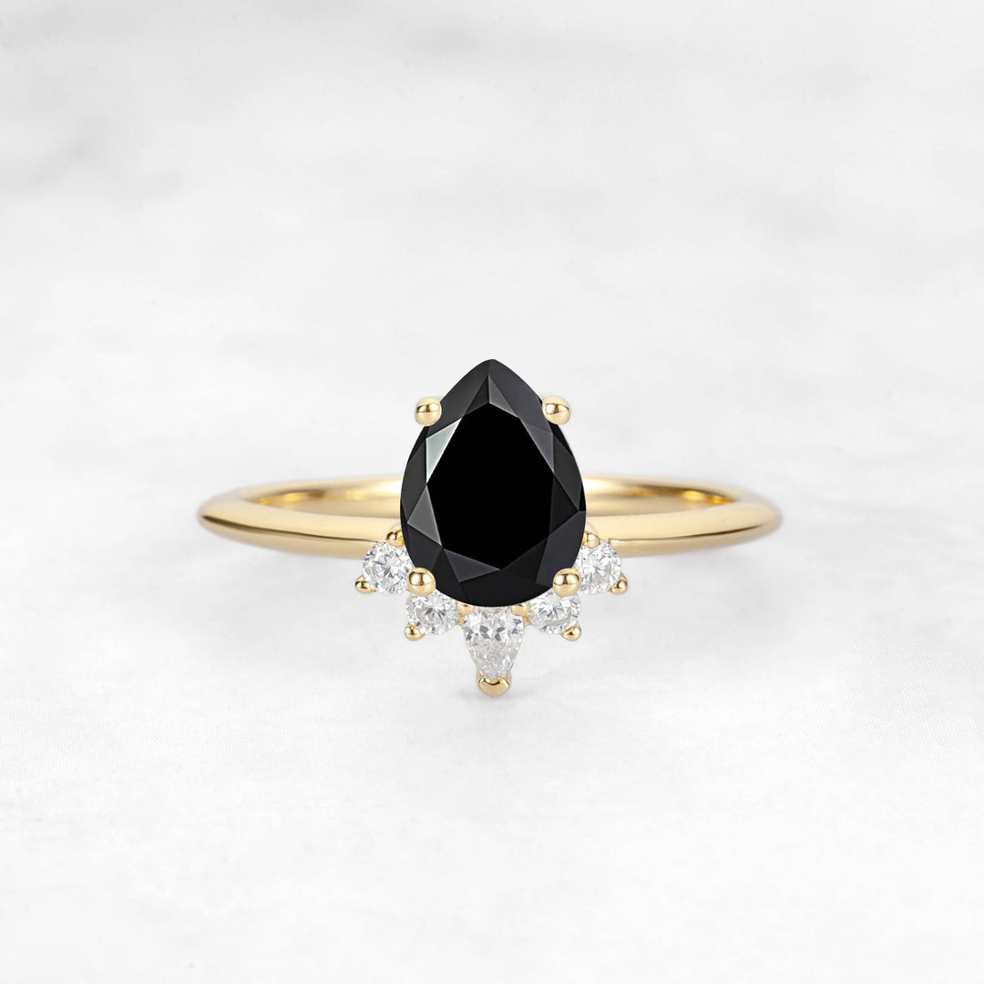 Verta Pear Black Onyx Engagement Ring