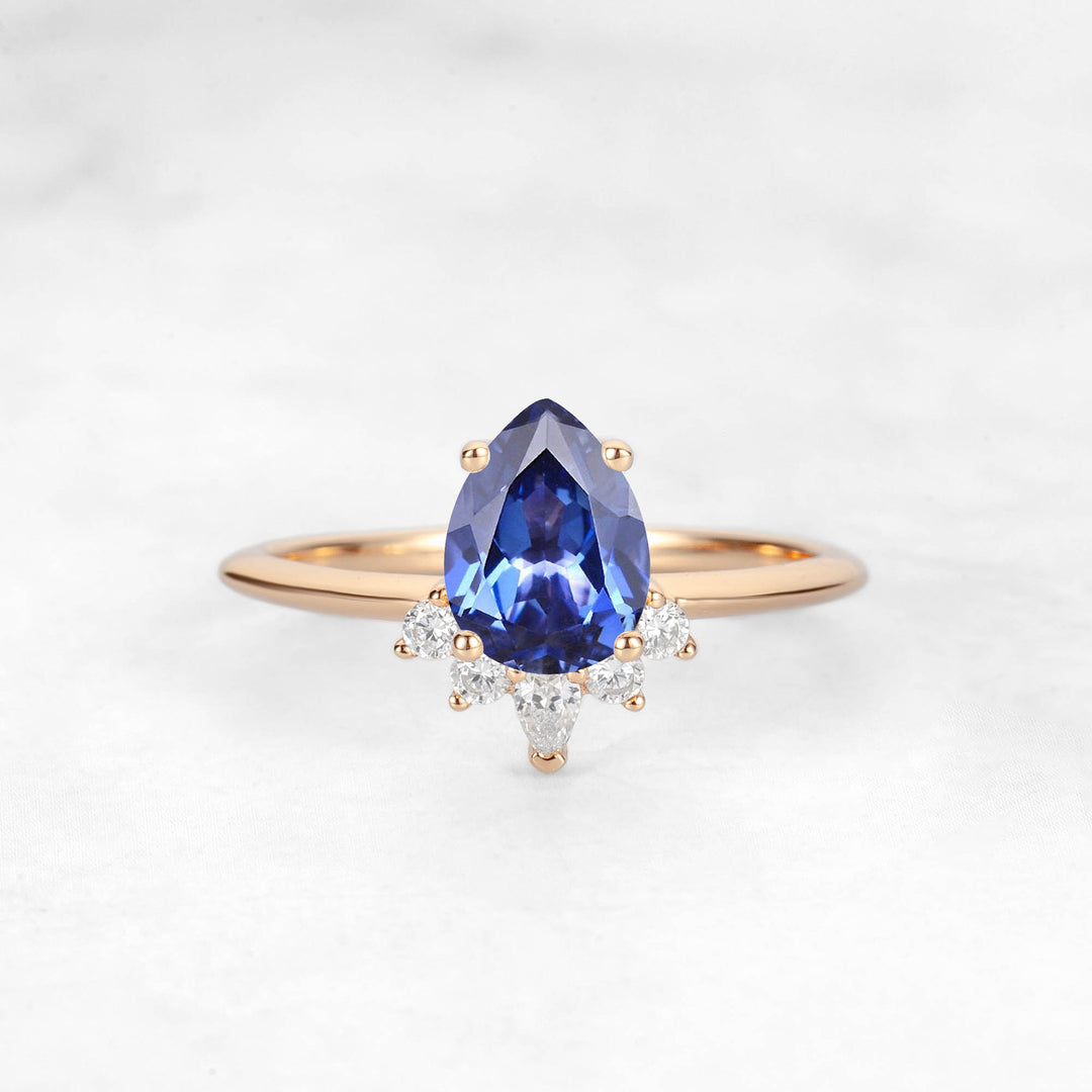 Verta Pear Blue Sapphire Engagement Ring