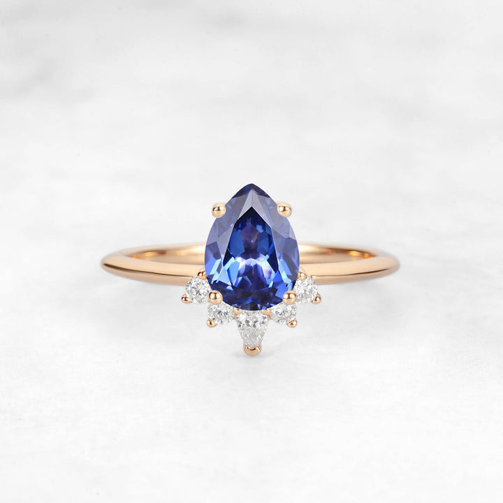 Verta Pear Blue Sapphire Engagement Ring