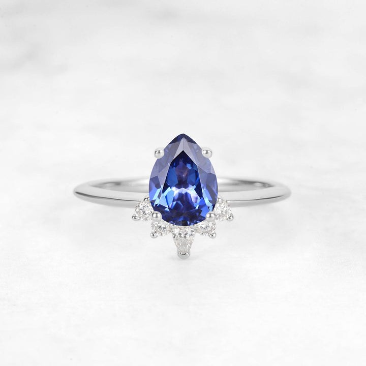 Verta Pear Blue Sapphire Engagement Ring