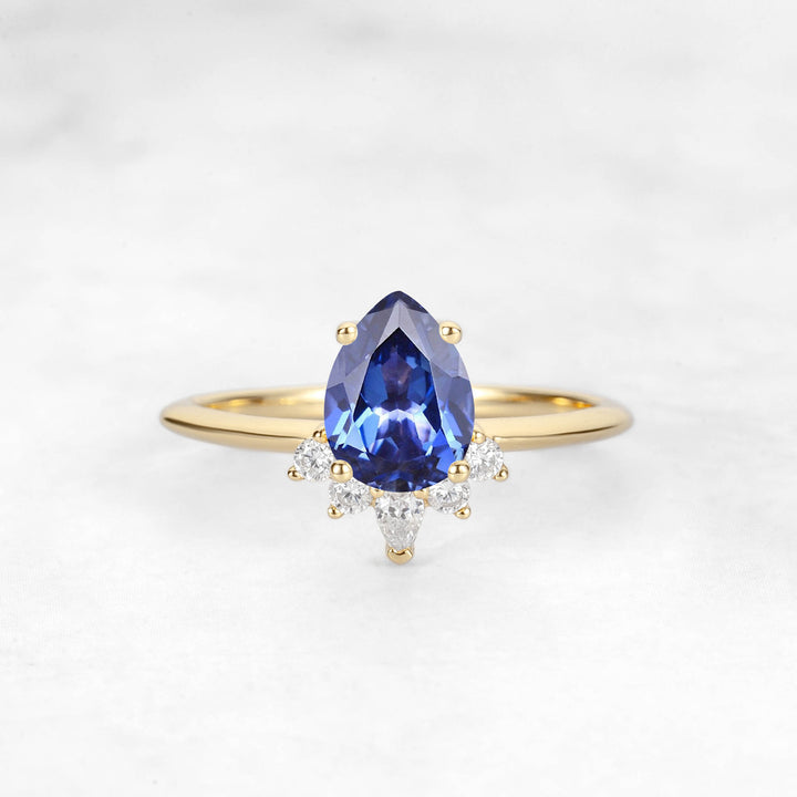 Verta Pear Blue Sapphire Engagement Ring