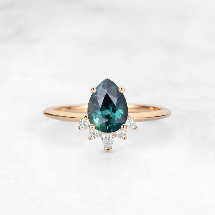 Verta Pear Teal Sapphire Engagement Ring