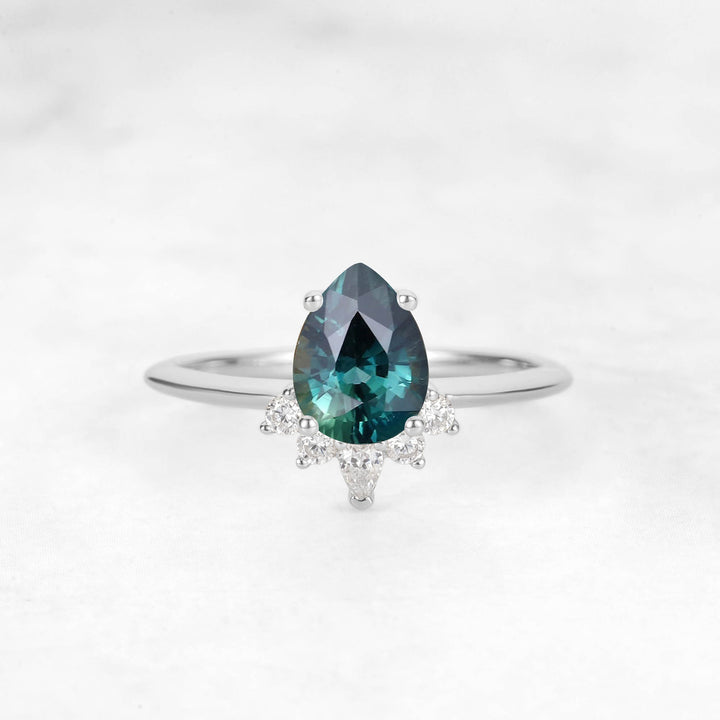 Verta Pear Teal Sapphire Engagement Ring