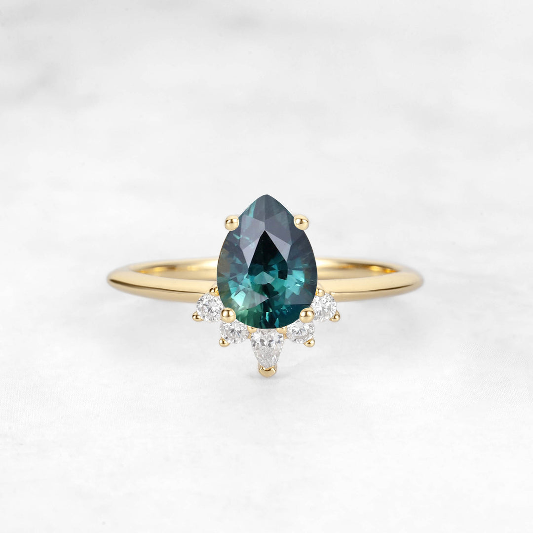 Verta Pear Teal Sapphire Engagement Ring