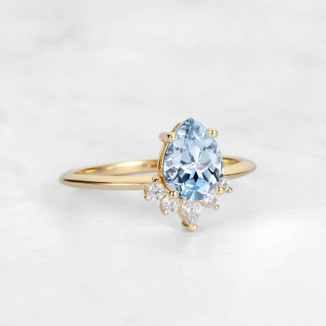 Verta Pear Aquamarine Engagement Ring