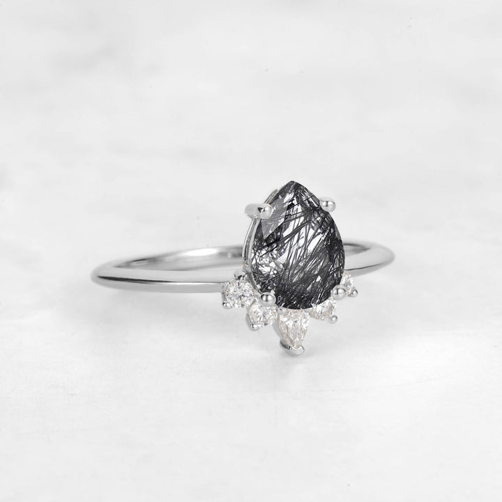 Verta Pear Rutilated Quartz Engagement Ring