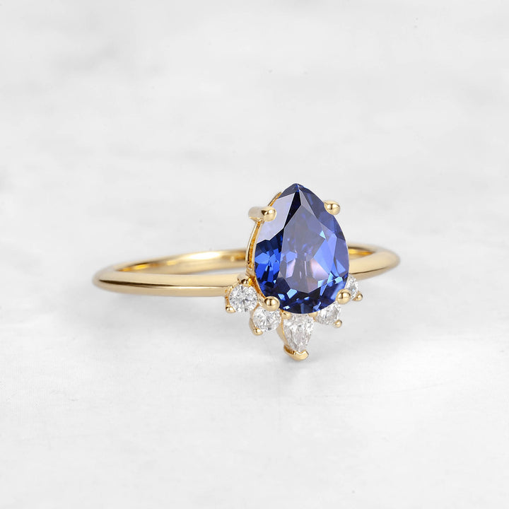 Verta Pear Blue Sapphire Engagement Ring