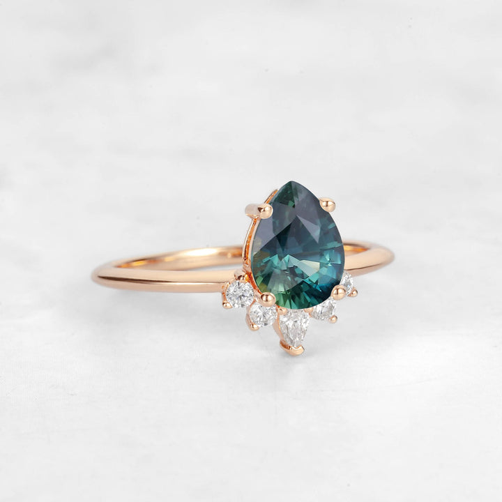 Verta Pear Teal Sapphire Engagement Ring