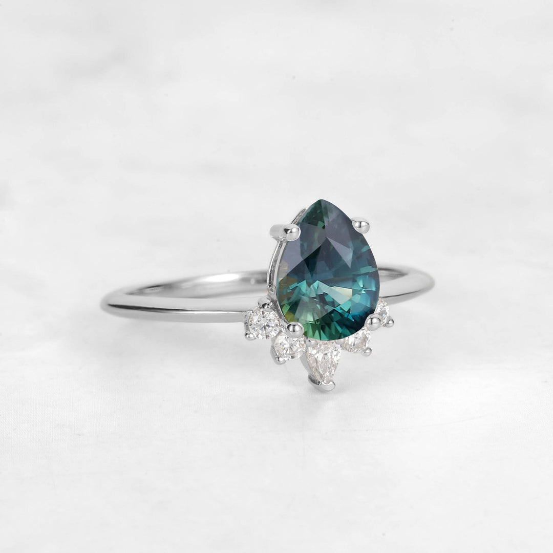 Verta Pear Teal Sapphire Engagement Ring