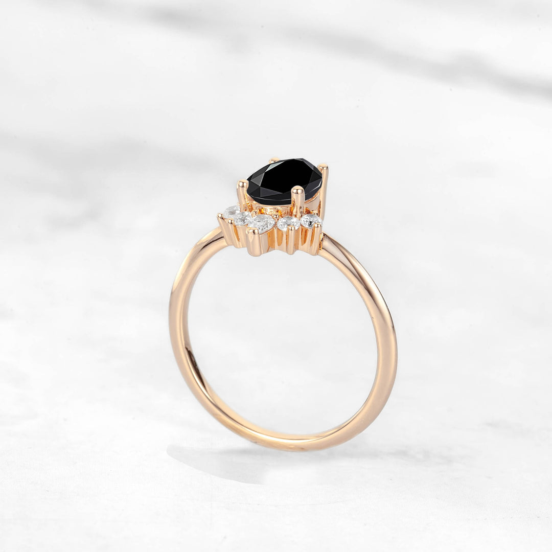 Verta Pear Black Onyx Engagement Ring