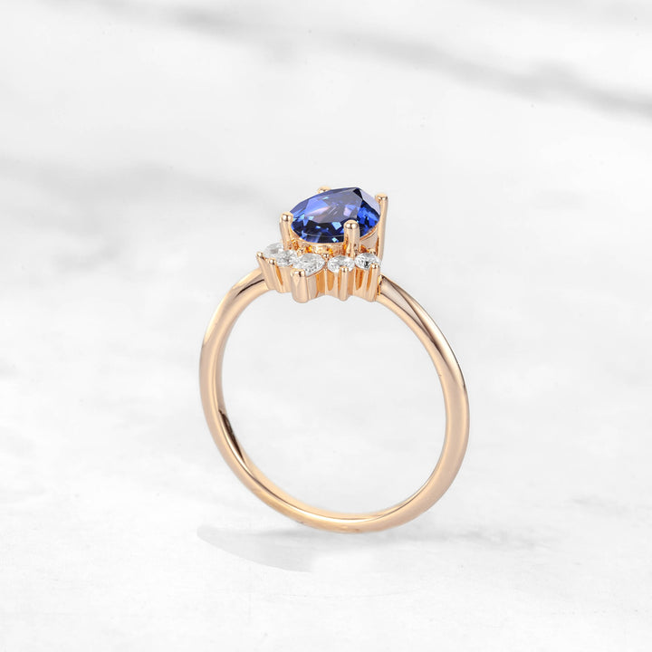 Verta Pear Blue Sapphire Engagement Ring