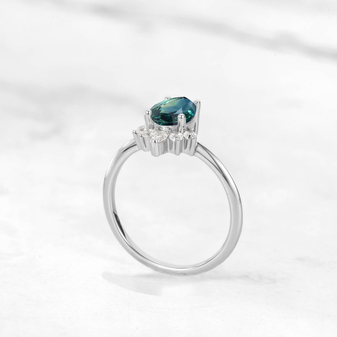 Verta Pear Teal Sapphire Engagement Ring