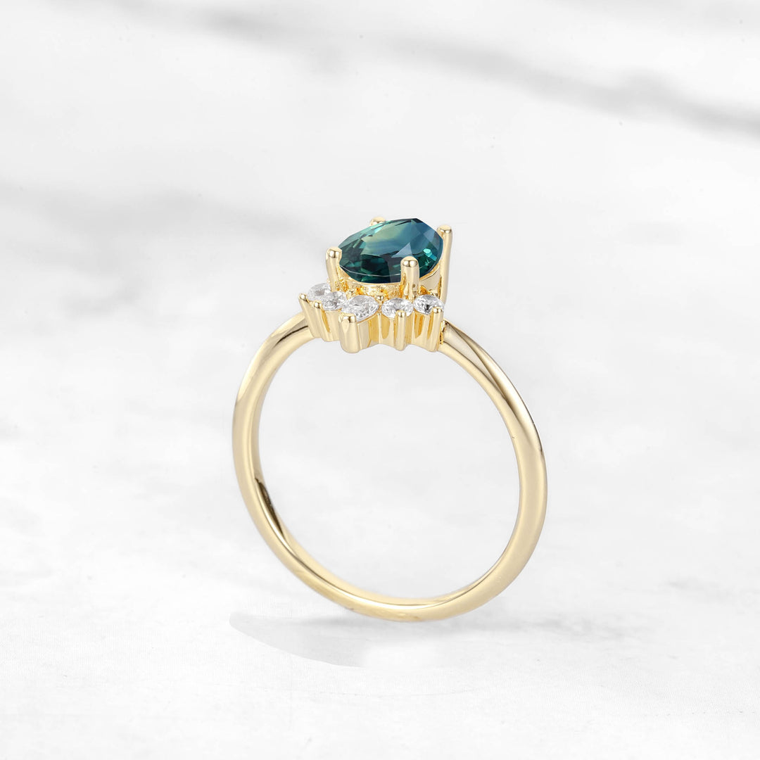 Verta Pear Teal Sapphire Engagement Ring