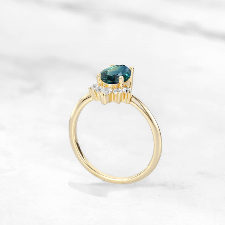 Verta Pear Teal Sapphire Engagement Ring