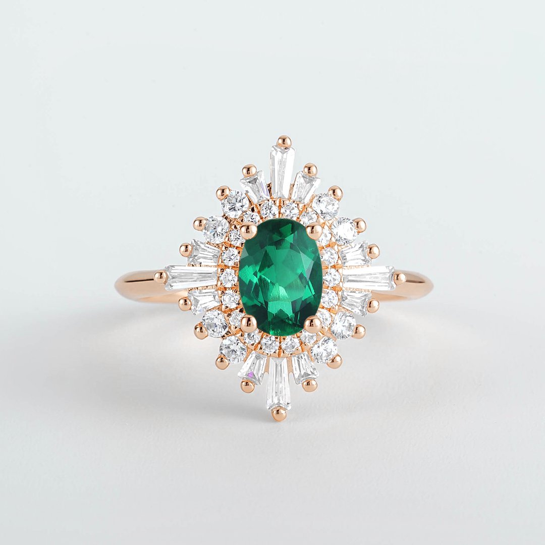 Couro Oval Emerald Sunburst Diamond Engagement Ring