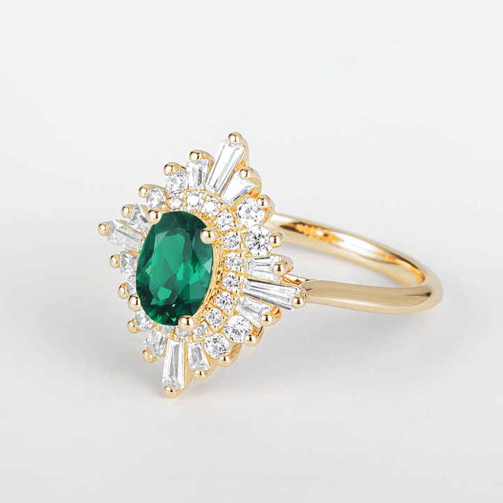 Couro Oval Emerald Sunburst Diamond Engagement Ring